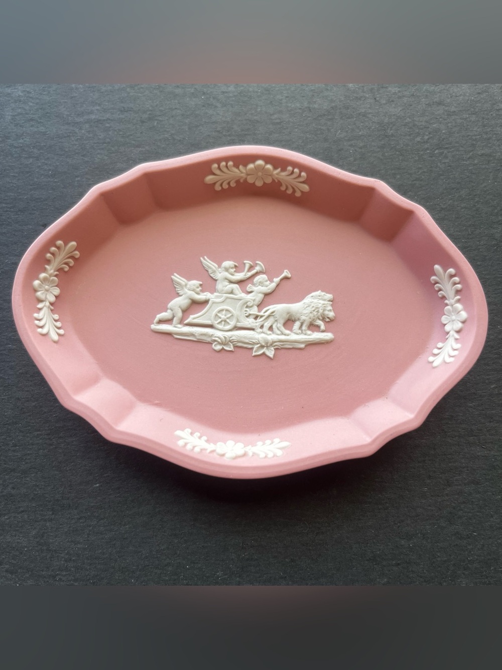 Vintage pink Wedgwood jasperware cupid pin tray